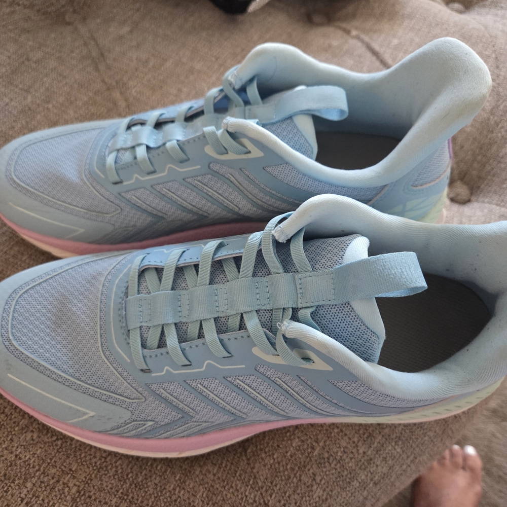 Blue and Pink Athletic Shoes with Streamlined Design